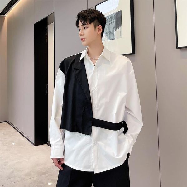 men's shirt black white splice harajuku streetwear vintage loose casual long sleeve male korean style man shirts, White;black
men's shirt black white splice harajuku streetwear vintage loose casual long sleeve male korean style man shirts, White;black