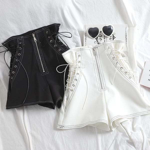 women's shorts high waist women pants cross straps skirts chiffon leather short mujer, White;black
women's shorts high waist women pants cross straps skirts chiffon leather short mujer, White;black