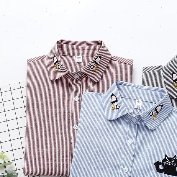 womens blouses spring women long sleeve stripe cat embroidery fashion cotton blouse shirts casual slim office blusas, White
womens blouses spring women long sleeve stripe cat embroidery fashion cotton blouse shirts casual slim office blusas, White