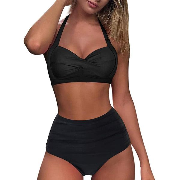 women's swimwear ladies halter pure color bikinis 2021 mujer high waist strap split swimsuit bikini retro two-piece open back, White;black
women's swimwear ladies halter pure color bikinis 2021 mujer high waist strap split swimsuit bikini retro two-piece open back, White;black
