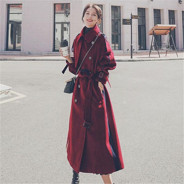 women's wool & blends woolen coat autumn winter stitching lapel double-breasted lace-up long overcoat temperament fashion commuting zm2, Black
women's wool & blends woolen coat autumn winter stitching lapel double-breasted lace-up long overcoat temperament fashion commuting zm2, Black