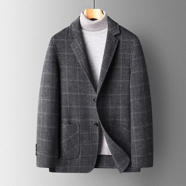 men's wool & blends winter coat men's long cashmere trench plaid suit collar double-sided, Black
men's wool & blends winter coat men's long cashmere trench plaid suit collar double-sided, Black