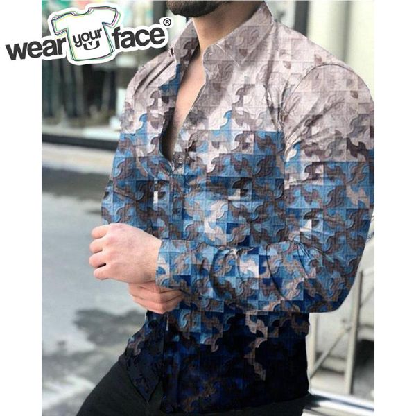 men's casual shirts gradient abstract pattern 3d all over printed hawaiian button up dress full sleeve streetwear men clothing, White;black
men's casual shirts gradient abstract pattern 3d all over printed hawaiian button up dress full sleeve streetwear men clothing, White;black