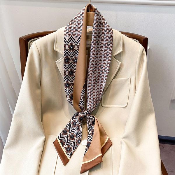 scarves korean print small fresh silk scarf hair with women's decorative thin and narrow ribbon binding bag, Blue;gray
scarves korean print small fresh silk scarf hair with women's decorative thin and narrow ribbon binding bag, Blue;gray