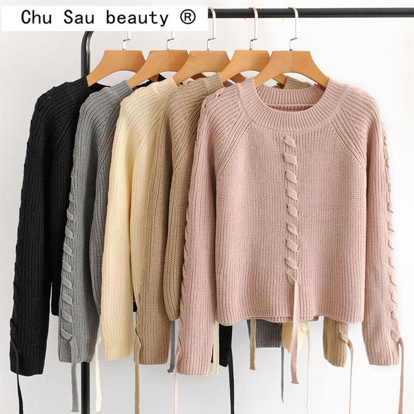 beauty korean women sweaters casual solid color wear rope streamer round neck pullover sweater woman 210514, White;black
beauty korean women sweaters casual solid color wear rope streamer round neck pullover sweater woman 210514, White;black