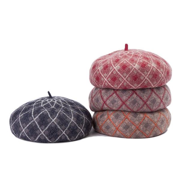 berets retro autumn and winter women's hat grid woolen cloth beret plaid sun protection cap female keep warm beach hats, Blue;gray
berets retro autumn and winter women's hat grid woolen cloth beret plaid sun protection cap female keep warm beach hats, Blue;gray