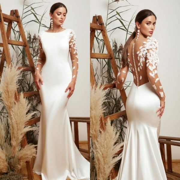gorgeous lace mermaid wedding dresses jewel neck bridal gowns long sleeves sweep train plus size vestido de novia, White
gorgeous lace mermaid wedding dresses jewel neck bridal gowns long sleeves sweep train plus size vestido de novia, White