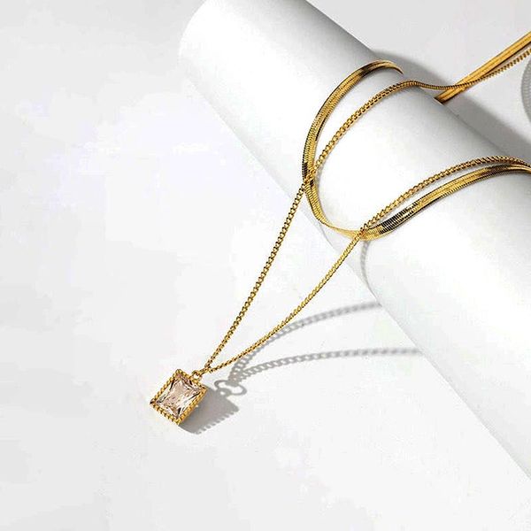 pendant necklaces korean fashion square crystal necklace for women girl double layer chain jewelry zircon ins, Silver
pendant necklaces korean fashion square crystal necklace for women girl double layer chain jewelry zircon ins, Silver