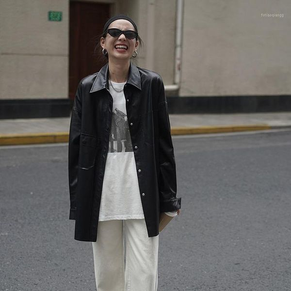 pocket pu thin oversize leather overshirts lapel button black bright soft boyfriend blouse outwear women side slit cardigan women's jac, Black;brown
pocket pu thin oversize leather overshirts lapel button black bright soft boyfriend blouse outwear women side slit cardigan women's jac, Black;brown