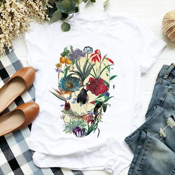 floral skull print womens t shirts short sleeve o neck loose ladies summer causal tee clothes, White
floral skull print womens t shirts short sleeve o neck loose ladies summer causal tee clothes, White
