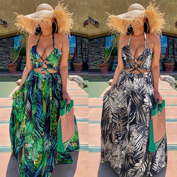 women split dress sleeveless deep v-neck leaves printed pattern summer long beach, Black;gray
women split dress sleeveless deep v-neck leaves printed pattern summer long beach, Black;gray