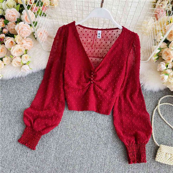 polka dot chiffon blouse women elegant v-neck single breasted high waist short female blue/white/red shirts autumn 210426
polka dot chiffon blouse women elegant v-neck single breasted high waist short female blue/white/red shirts autumn 210426