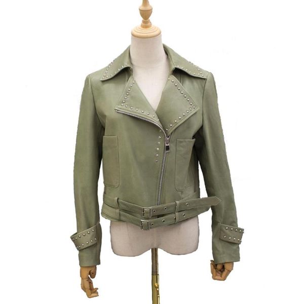 women's jackets motorcycle jacket women sheep leather short solid belt coat with rivet spring and autumn green overcoat, Black;brown
women's jackets motorcycle jacket women sheep leather short solid belt coat with rivet spring and autumn green overcoat, Black;brown