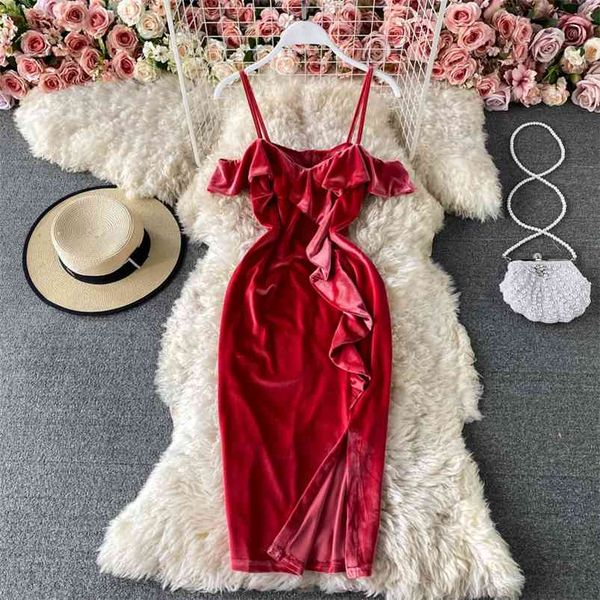 split velvet bag hip vestidos female spring and summer solid color french temperament one-neck midi dress gk176 210507, Black;gray
split velvet bag hip vestidos female spring and summer solid color french temperament one-neck midi dress gk176 210507, Black;gray