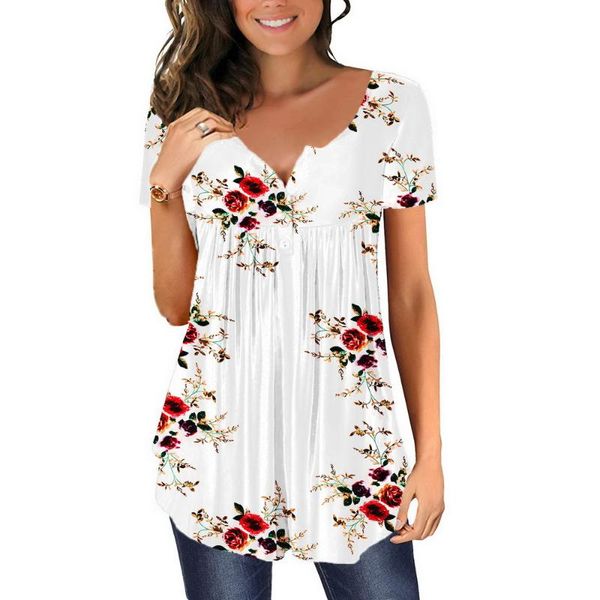 women's t-shirt casual summer t shirts women 2021 boho floral print stretch beach tunic loose plus size button up vintage clothes d30, White
women's t-shirt casual summer t shirts women 2021 boho floral print stretch beach tunic loose plus size button up vintage clothes d30, White