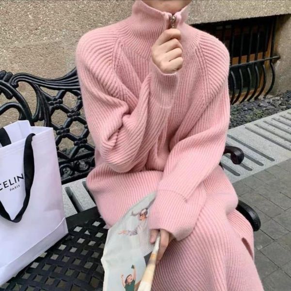 women 2021 autumn winter solid knitted long dress female turtleneck sleeve sweater dresses lady loose casual vestidos c481, Black;gray
women 2021 autumn winter solid knitted long dress female turtleneck sleeve sweater dresses lady loose casual vestidos c481, Black;gray