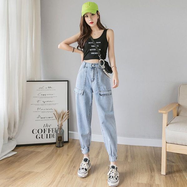 women's jeans spring / autumn 2021 jeans, high waist blue pocket ladies loose nine points elastic toe harem pants women
women's jeans spring / autumn 2021 jeans, high waist blue pocket ladies loose nine points elastic toe harem pants women