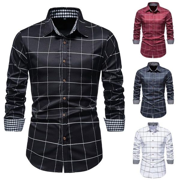 men's casual shirts 2021 social autumn and winter plaid stitching long-sleeved single-breasted lapel fashion shirt, White;black
men's casual shirts 2021 social autumn and winter plaid stitching long-sleeved single-breasted lapel fashion shirt, White;black