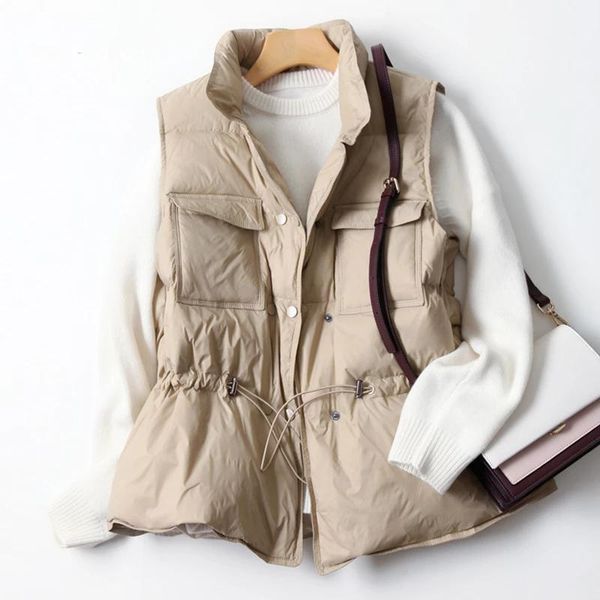 women's vests double breast women sleeveless jackets solid pockets ladies casual winter down slim khaki black waistcoat for female 2021, Black;white
women's vests double breast women sleeveless jackets solid pockets ladies casual winter down slim khaki black waistcoat for female 2021, Black;white