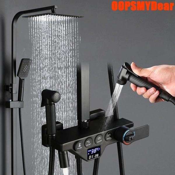 smart thermostatic shower set bathroom black digital system wall mount square head cold bath faucet stainless steel sets
smart thermostatic shower set bathroom black digital system wall mount square head cold bath faucet stainless steel sets