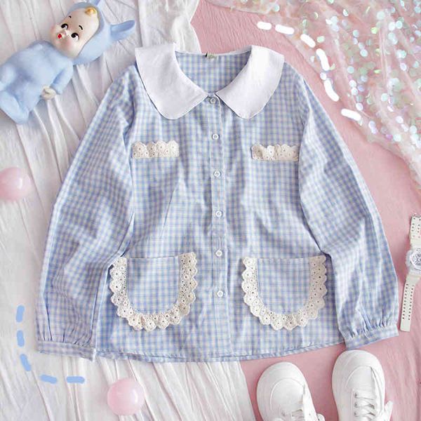 vintage plaid women shirts harajuku kawaii long sleeve lace blouse soft girl lolita cute peter pan collar japanese clothing, White;black
vintage plaid women shirts harajuku kawaii long sleeve lace blouse soft girl lolita cute peter pan collar japanese clothing, White;black