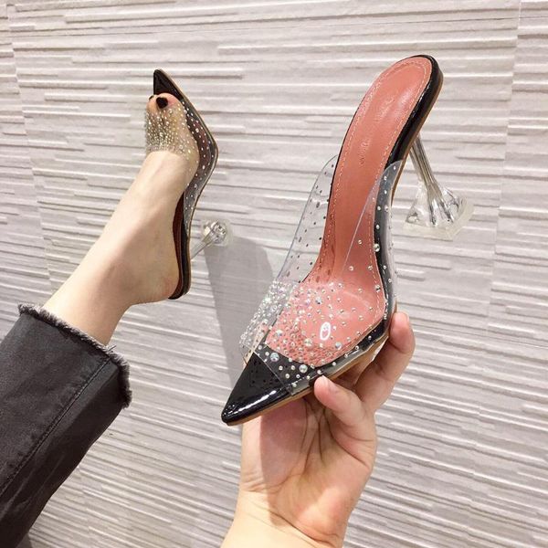 slippers women pvc transparent crystal cup heeled summer shoes woman pointed toe high heels party prom slides 2200, Black
slippers women pvc transparent crystal cup heeled summer shoes woman pointed toe high heels party prom slides 2200, Black