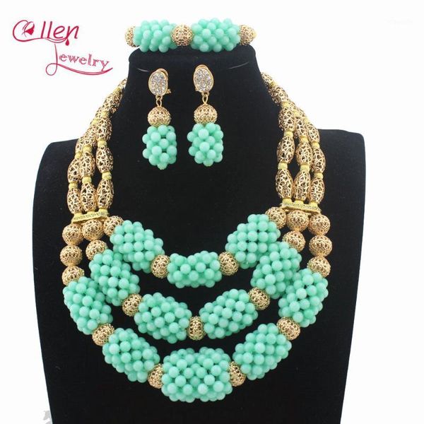 earrings & necklace surprising african mint green beads jewelry set 3 layers statement w13682, Silver
earrings & necklace surprising african mint green beads jewelry set 3 layers statement w13682, Silver