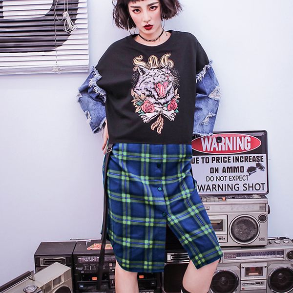 factoryyqlz dress 2021 spring medium women's new length denim printed fashion brand round neck splicing long sleeve t-shir, White;black
factoryyqlz dress 2021 spring medium women's new length denim printed fashion brand round neck splicing long sleeve t-shir, White;black