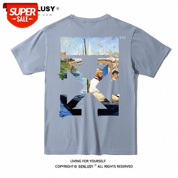 white short-sleeved men's monet oil painting ow cotton t-shirt for men and women tee #3j0q, White;black
white short-sleeved men's monet oil painting ow cotton t-shirt for men and women tee #3j0q, White;black