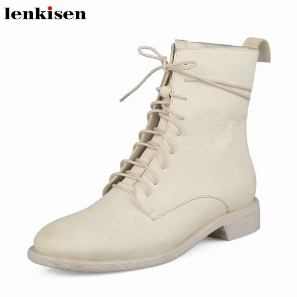 boots lenkisen genuine leather vintage british simple style round toe med heels winter solid lace up warm ankle l46, Black
boots lenkisen genuine leather vintage british simple style round toe med heels winter solid lace up warm ankle l46, Black