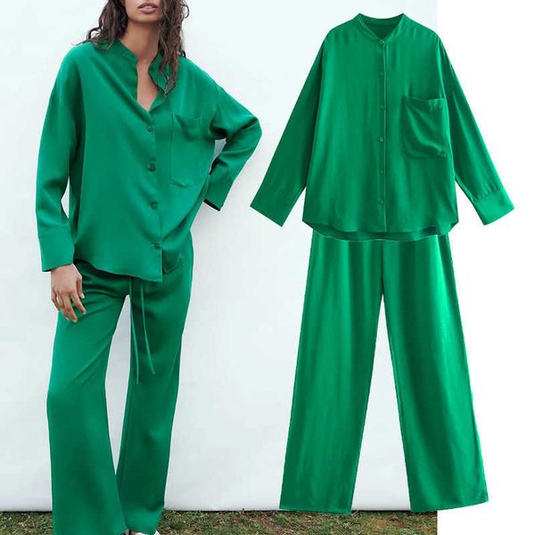 za 2 piece summer set single breasted blouses+drawestring pants loose solid casual pockets girls outfits 210930, White 
za 2 piece summer set single breasted blouses+drawestring pants loose solid casual pockets girls outfits 210930, White