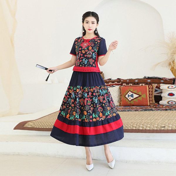 six style short sleeve print casual linen and skirt spring summer vintage women clothes set two piece dress, White
six style short sleeve print casual linen and skirt spring summer vintage women clothes set two piece dress, White