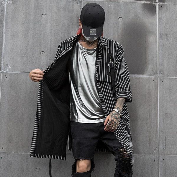 men spring summer ribbon multi zipper vertical striped long shirt irregular hem design man vintage street punk hip hop blouse men's cas, White;black
men spring summer ribbon multi zipper vertical striped long shirt irregular hem design man vintage street punk hip hop blouse men's cas, White;black