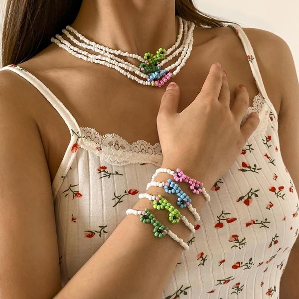 chokers creativity frog beads handmade resin acrylic necklace for women girls cute animal beaded bracelet ring friendship jewelry, Golden;silver