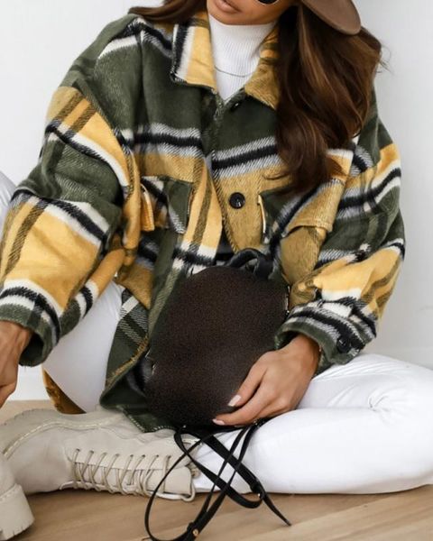 women's jackets european style autumn winter woman coat plaid casual clothing, Black;brown
women's jackets european style autumn winter woman coat plaid casual clothing, Black;brown