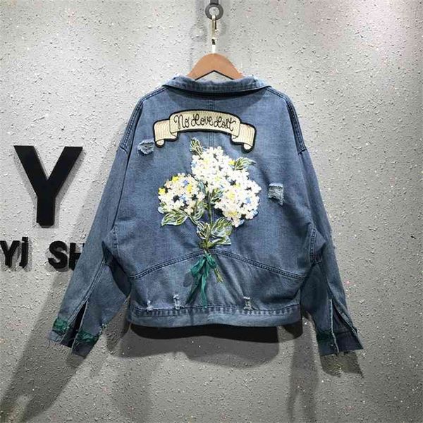 spring autumn fashion high street women long sleeve floral vintage hole denim coat female jacket a859 210519, Black;brown
spring autumn fashion high street women long sleeve floral vintage hole denim coat female jacket a859 210519, Black;brown