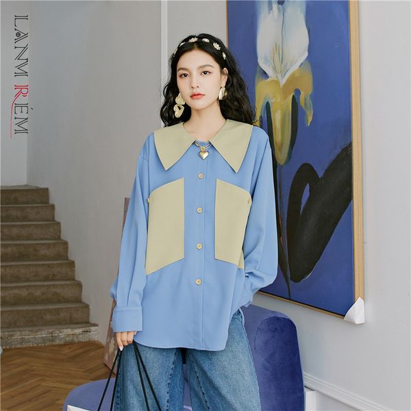women blue big size pockets blouse lapel long sleeve loose fit lady shirt fashion tide spring summer 2e1687 210507, White
women blue big size pockets blouse lapel long sleeve loose fit lady shirt fashion tide spring summer 2e1687 210507, White