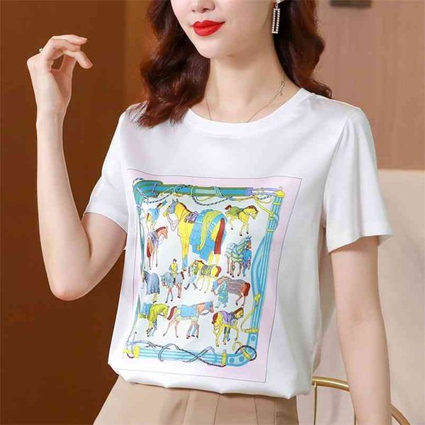 summer women's t-shirt short sleeve print patchwork satin white o-neck summer plus size 210507
summer women's t-shirt short sleeve print patchwork satin white o-neck summer plus size 210507