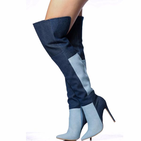 boots woman mixed colors over knee side zipper ladies long high heel denim fabric winter keep warm pointed toe boot, Black
boots woman mixed colors over knee side zipper ladies long high heel denim fabric winter keep warm pointed toe boot, Black
