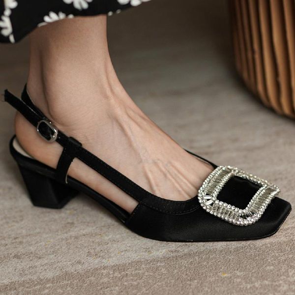 women's slink thick high heel square toe slip-on pumps slingback summer elegant ladies crystal buckle daily dress shoes women, Black
women's slink thick high heel square toe slip-on pumps slingback summer elegant ladies crystal buckle daily dress shoes women, Black