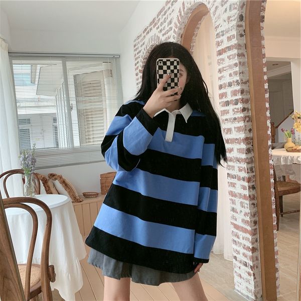 polo college striped shirt loose pullover sweater women's spring and autumn thin long sve korean style fashion, Black
polo college striped shirt loose pullover sweater women's spring and autumn thin long sve korean style fashion, Black