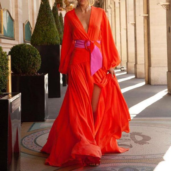 casual dresses deep v neck belt slit long dress autumn sleeve women loose party spring elegant floor-length maxi vestidos, Black;gray
casual dresses deep v neck belt slit long dress autumn sleeve women loose party spring elegant floor-length maxi vestidos, Black;gray