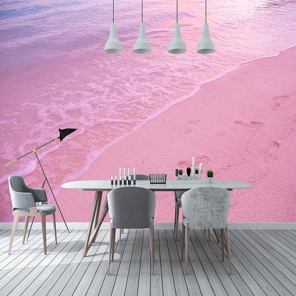 wallpapers bacal po wallpaper modern simple pink seascape sandy beach mural living room interior decor 3d