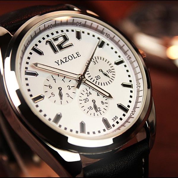 wristwatches brand durable quartz movement yazole 335 simple stylish life waterproof men watch leather strap practical luminous hands, Slivery;brown
wristwatches brand durable quartz movement yazole 335 simple stylish life waterproof men watch leather strap practical luminous hands, Slivery;brown