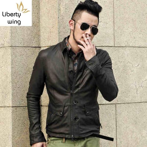 men's leather & faux streetwear 100% genuine jacket men business casual single breasted slim sheepskin short coat spring black punk out
men's leather & faux streetwear 100% genuine jacket men business casual single breasted slim sheepskin short coat spring black punk out
