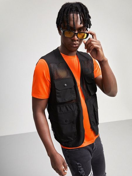 men flap pocket fishnet insert vest jacket e8tf#, Black;brown
men flap pocket fishnet insert vest jacket e8tf#, Black;brown
