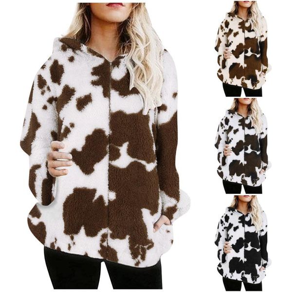 women's jackets milk print plush zipper coat womens autumn and winter fashion thickened jacket causal hooded female outerwear overcoat, Black;brown
women's jackets milk print plush zipper coat womens autumn and winter fashion thickened jacket causal hooded female outerwear overcoat, Black;brown