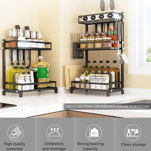 hooks & rails standing spice rack 2 tier bottle jars storage shelf with 3 perfect for holding kitchen utensil
hooks & rails standing spice rack 2 tier bottle jars storage shelf with 3 perfect for holding kitchen utensil