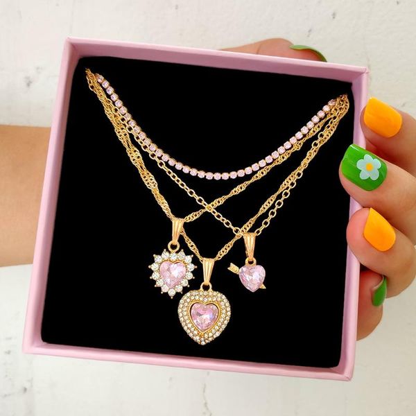 chains pink crystal love heart twisted chain pendant necklace for women multilayer full rhinestone tennis clavicle jewelry, Silver
chains pink crystal love heart twisted chain pendant necklace for women multilayer full rhinestone tennis clavicle jewelry, Silver