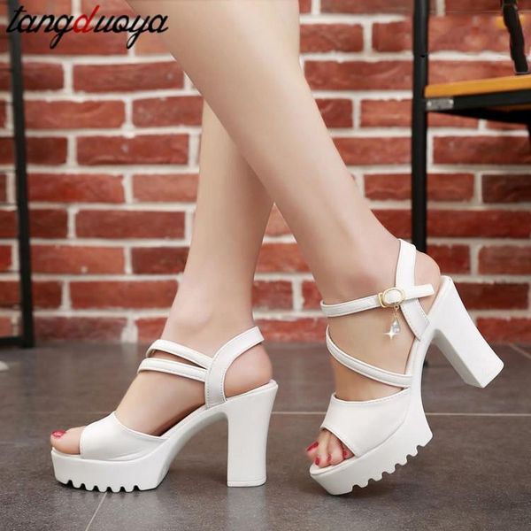 platform sandals women high heel summer fashion square open toe heels, Black